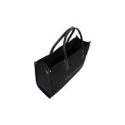 Black Valentino tote bag with leather handles shoulder strap zip pocket and subtle logo on the side