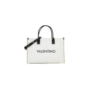 Sac cabas Valentino blanc avec anses en cuir noir et bandoulière réglable