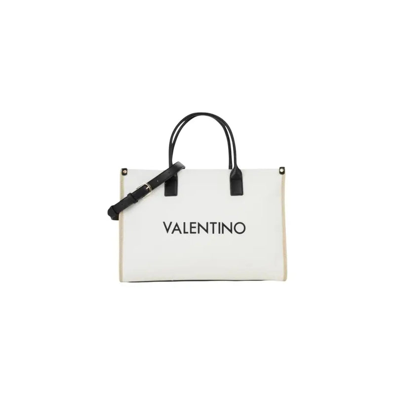 Sac cabas Valentino blanc avec anses en cuir noir et bandoulière réglable