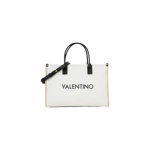 Sac cabas Valentino blanc avec anses en cuir noir et bandoulière réglable