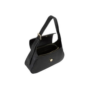 Valentino black leather shoulder bag with gold-tone hardware zip closure and interior pocket in a structured design