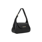 Valentino black leather handbag with sleek curved design gold-tone logo zip closure and interior pocket
