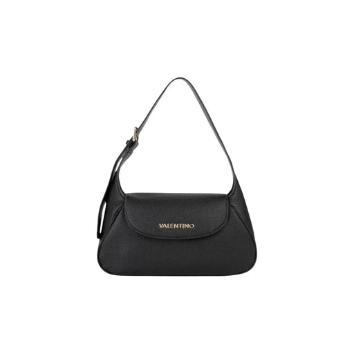 Valentino black shoulder bag with textured leather, gold-tone logo, zip closure, and interior pocket