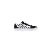 Black and white checkered vans old skool sneakers with classic canvas material.