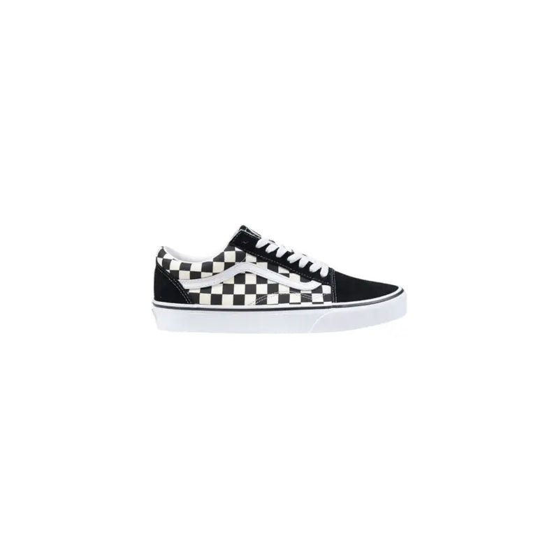 Black and white checkered vans old skool sneakers with classic canvas material.