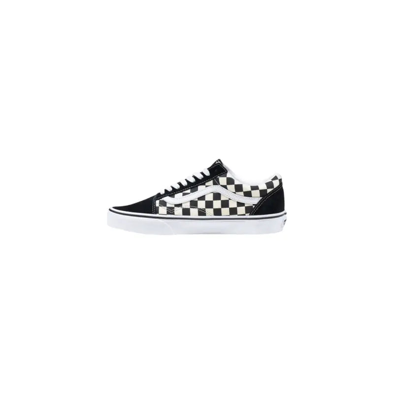 Black and white checkered vans old skool sneakers with leather uppers.
