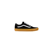 Black and white vans old skool sneaker with gum sole.