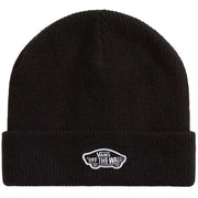 Bonnet Vans noir pour homme avec logo blanc brodé sur le revers, vue de face