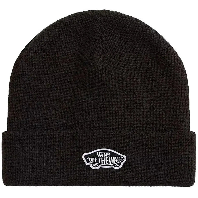 Bonnet Vans noir pour homme avec logo blanc brodé sur le revers, vue de face