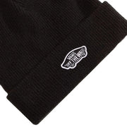 Bonnet Vans noir en maille côtelée avec logo Off the Wall brodé en blanc, vue de face