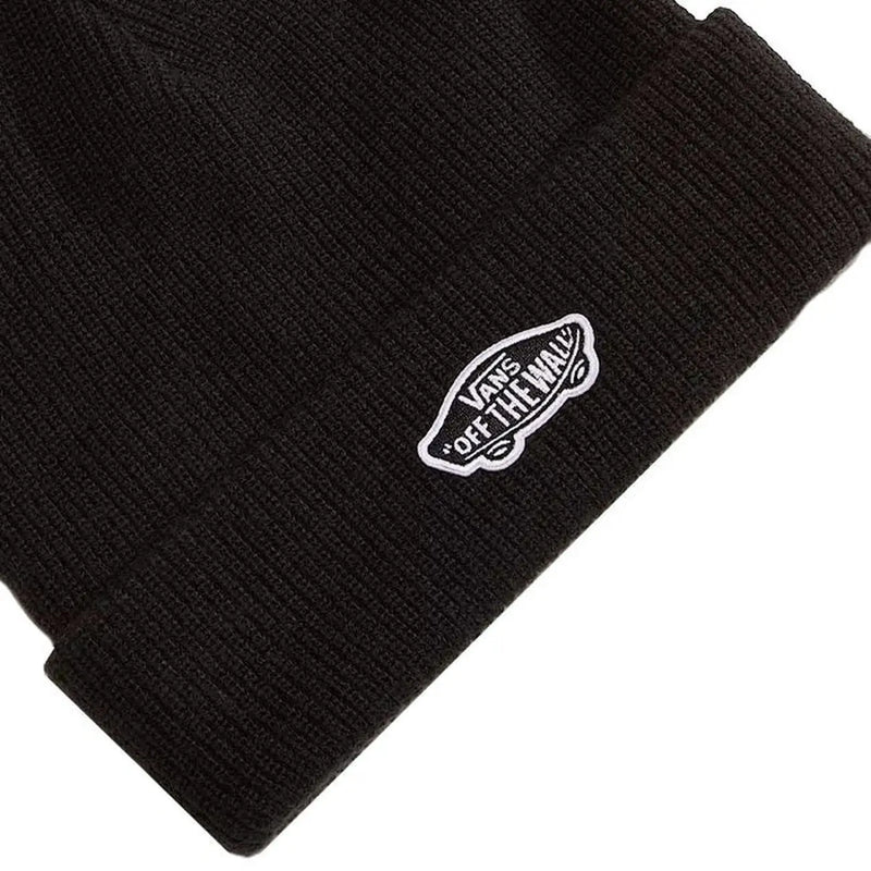 Bonnet Vans noir en maille côtelée avec logo Off the Wall brodé en blanc, vue de face