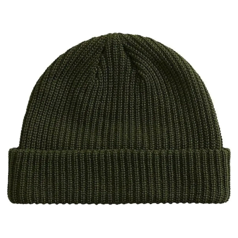 Bonnet Vans pour homme en maille côtelée vert olive foncé avec revers, vue de face