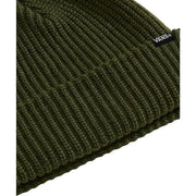 Bonnet Vans en maille côtelée pour homme, vert olive avec étiquette logo noire, vue de face