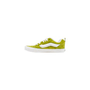 Lime green and white vans sneakers with suede upper material.