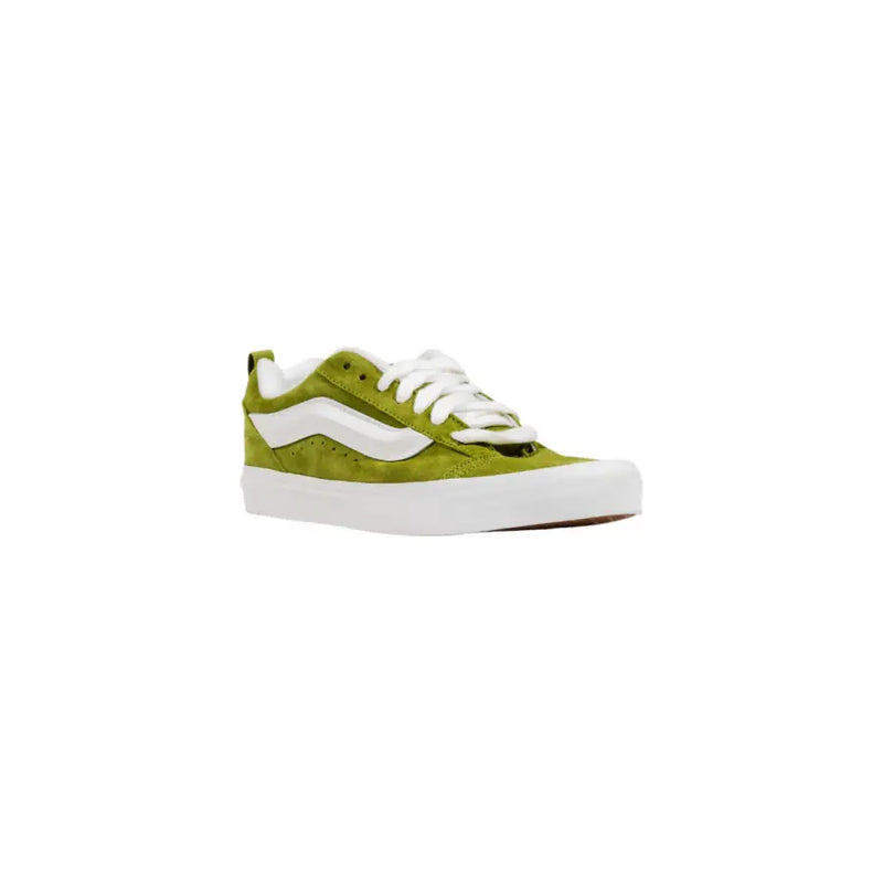 Lime green suede vans sneakers with white soles and accents.