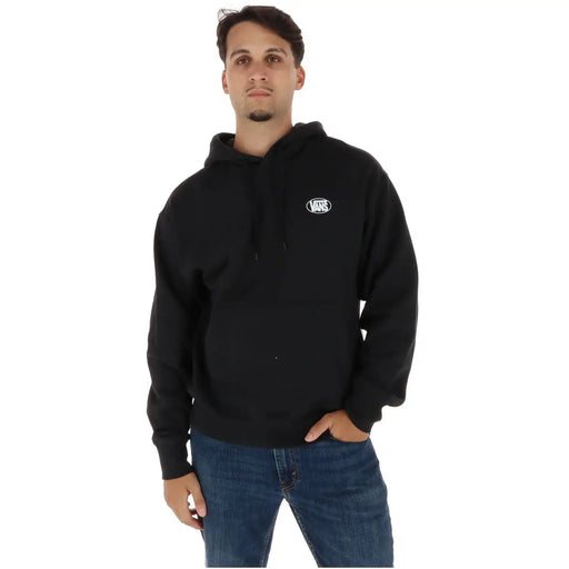 Sweat à capuche Vans pour homme en coton noir avec un petit logo blanc sur la poitrine, idéal pour un style décontracté.