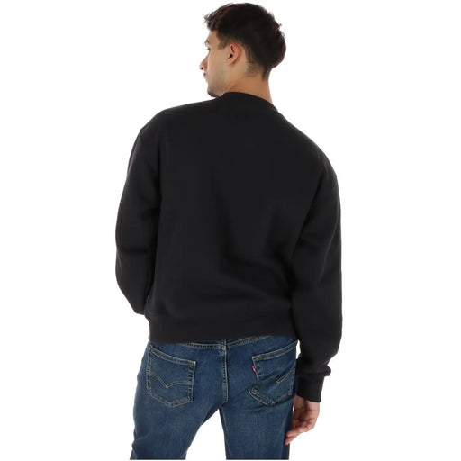 Sweat-shirt Vans pour homme, noir, en coton, à col rond, avec poignets et ourlet côtelés, idéal pour l'automne et l'hiver.