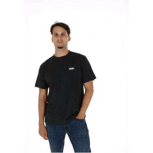 T-shirt Vans pour homme, noir, en coton, col rond, manches courtes, avec petit logo blanc sur la poitrine gauche.