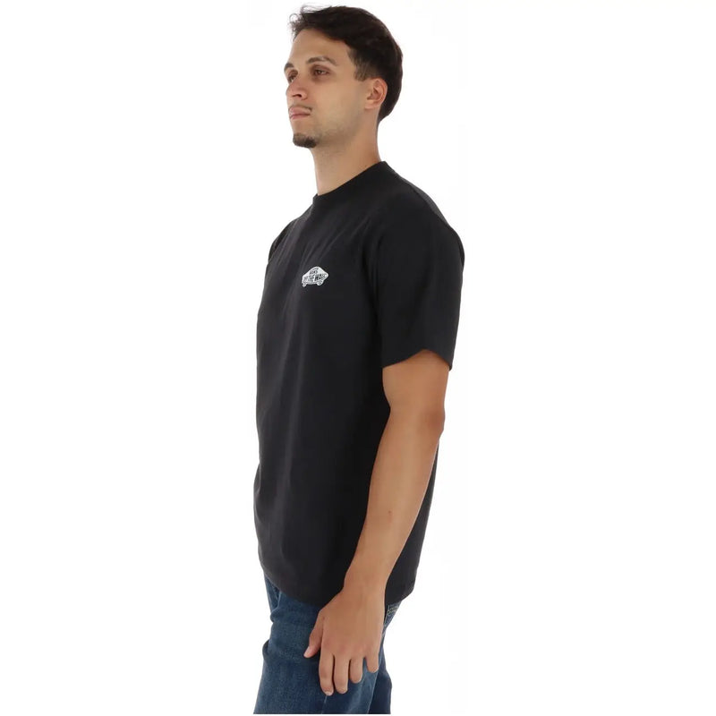 T-shirt Vans pour homme, noir, en coton, à manches courtes, avec un petit logo blanc sur la poitrine gauche.