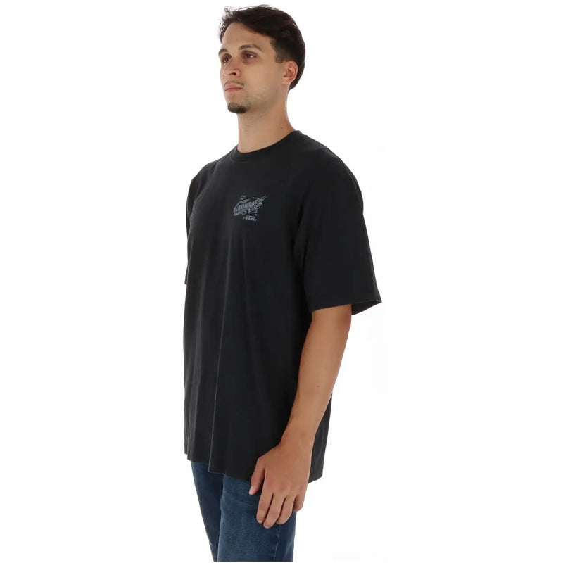 T-shirt Vans pour homme, noir, en coton, à manches courtes, avec un petit imprimé graphique sur la poitrine gauche et un col rond.