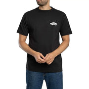 T-shirt Vans pour homme, noir, en coton, à manches courtes, avec logo « Off the Wall » brodé en blanc sur la poitrine gauche.
