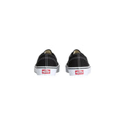 Baskets Vans pour homme en tissu noir, chaussures décontractées avec un design Old Skool en toile noire, semelles blanches et étiquettes logo rouges