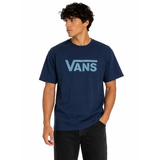 T-shirt Vans bleu marine pour homme, en coton, manches courtes, col rond et logo bleu clair sur le devant