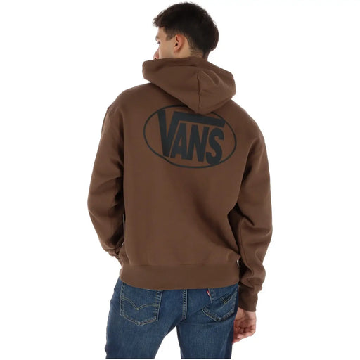 Sweat-shirt à capuche Vans pour homme en coton marron, dos visible, avec logo ovale noir au dos.