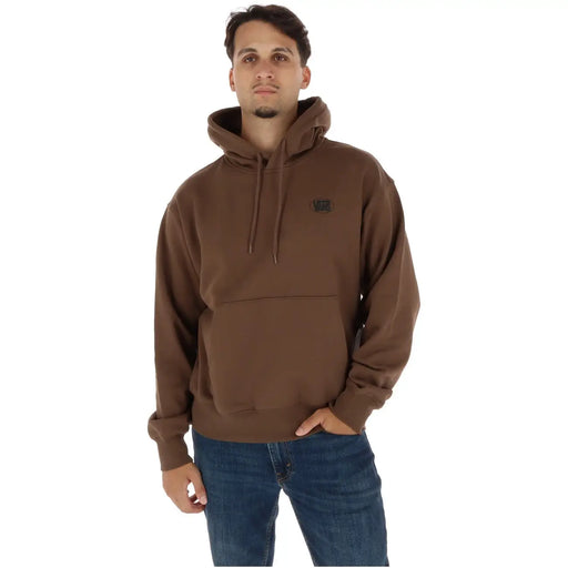 Sweat-shirt à capuche Vans pour homme en coton marron avec un petit logo noir sur la poitrine et des cordons de serrage assortis.