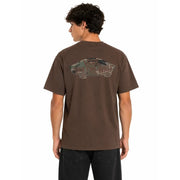 T-shirt Vans marron en coton à manches courtes pour homme, dos dévoilant un motif graphique original et un imprimé camouflage.