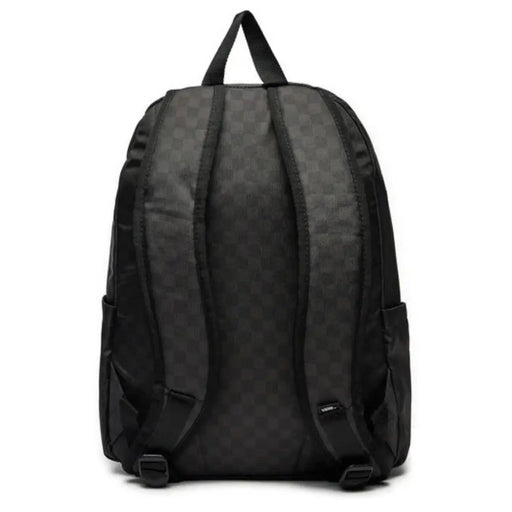 Sac à dos Vans noir pour homme, en polyester à motif damier discret et bretelles noires unies, vu de dos