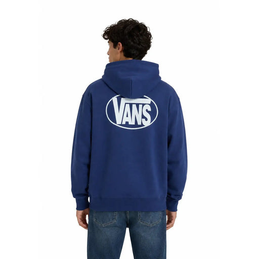 Sweat à capuche bleu Vans pour homme en coton, dos dévoilant un logo ovale blanc et une poche avant.