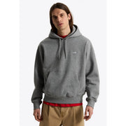 Sweat à capuche Vans pour homme en coton gris chiné, avec petit logo blanc sur la poitrine et bordure rouge à la taille.