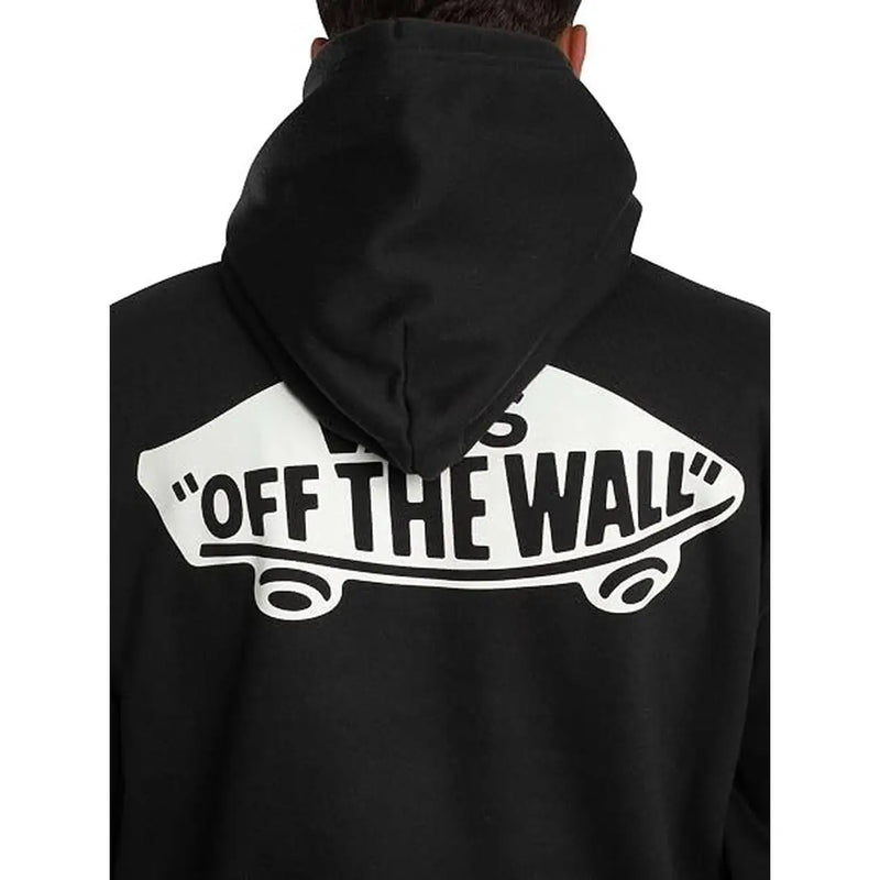 Sweat à capuche noir Vans pour homme en coton, orné du logo Off-The-Wall blanc audacieux, reprenant la forme classique d'un skateboard, idéal pour l'automne et l'hiver.