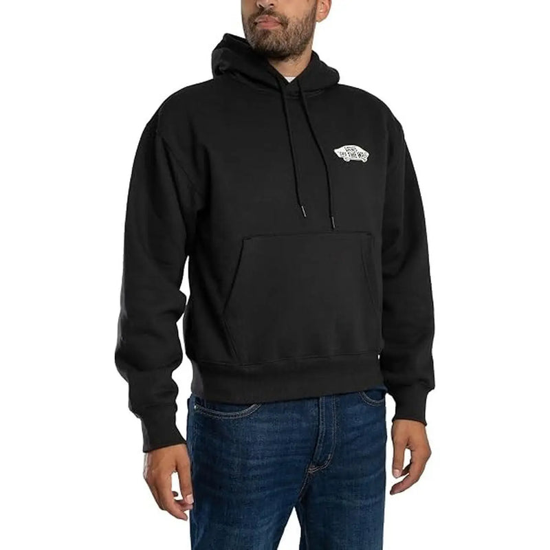 Sweat à capuche noir Vans pour homme en coton avec logo blanc sur la poitrine, idéal pour l'automne et l'hiver.