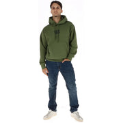 Sweat à capuche Vans vert olive pour homme, en coton, avec logo noir et cordons de serrage, manches longues, idéal pour une tenue décontractée.