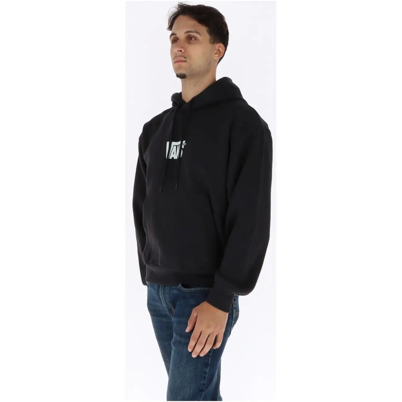 Sweat à capuche Vans pour homme en coton noir avec logo blanc sur la poitrine, idéal pour un style décontracté.