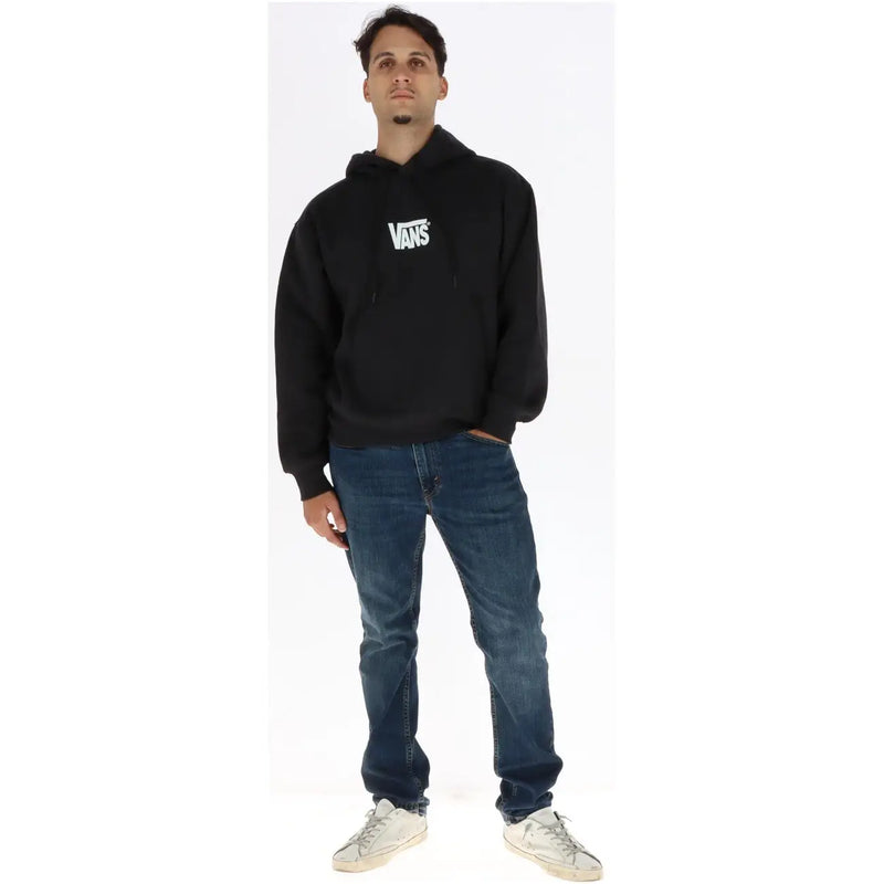 Sweat à capuche noir Vans pour homme en coton avec logo blanc sur la poitrine, idéal pour un style décontracté.
