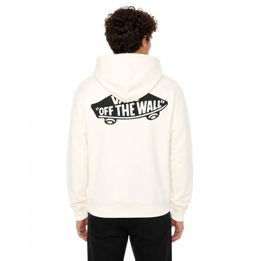 Sweat à capuche Vans pour homme en coton crème, dos dévoilant un motif de skateboard noir et un design original.