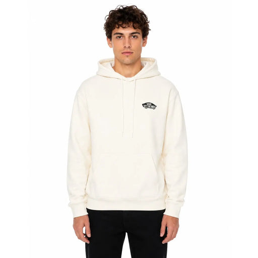 Sweat à capuche Vans pour homme en coton couleur crème avec logo noir sur la poitrine, idéal pour un style décontracté.