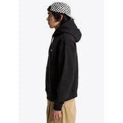 Sweat-shirt à capuche noir en coton pour homme de la marque Vans, avec petit logo blanc sur la poitrine et poches avant.