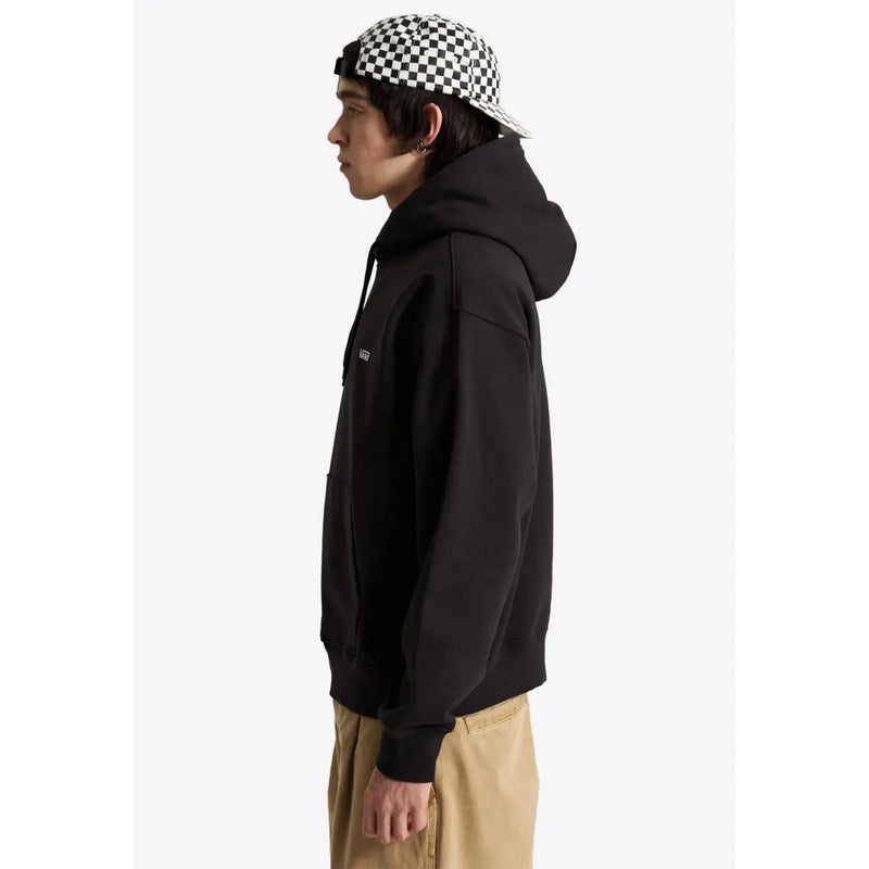 Sweat-shirt à capuche noir en coton pour homme de la marque Vans, avec petit logo blanc sur la poitrine et poches avant.