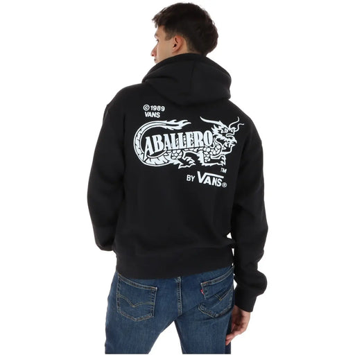 Sweat à capuche noir en coton pour homme Vans, avec poches avant, orné d'un dragon blanc et de l'inscription « aballero » par Vans.