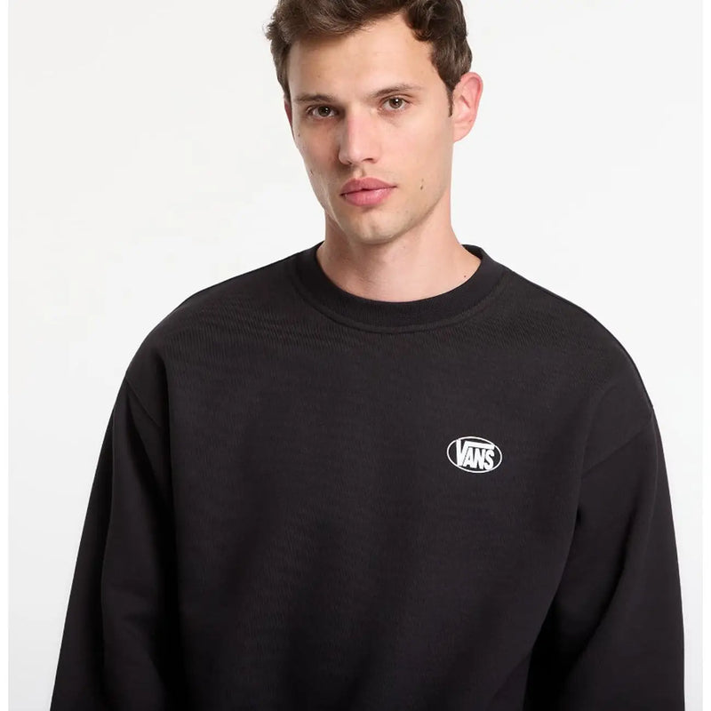 Sweat-shirt Vans pour homme en coton noir à col rond orné d'un logo ovale blanc sur la poitrine gauche.