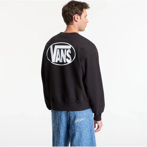 Sweat-shirt noir Vans pour homme en coton, orné d'un logo ovale blanc au dos, style col rond graphique
