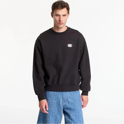 Sweat-shirt Vans pour homme en coton noir à col rond avec petit logo blanc sur la poitrine gauche, idéal pour un look décontracté.