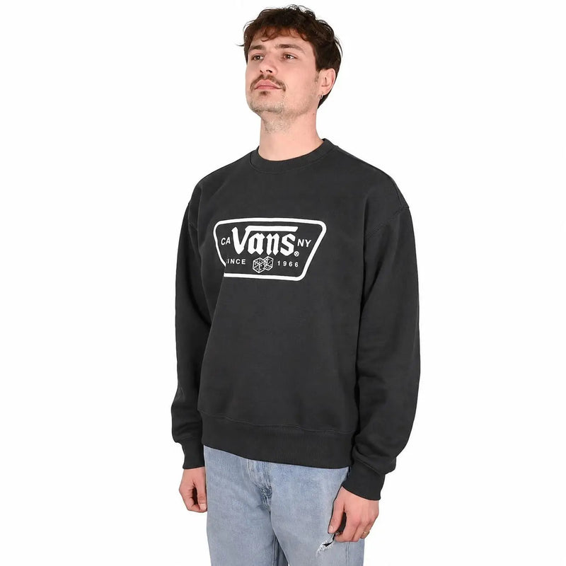 Sweat-shirt Vans pour homme en coton noir à col rond avec logo rectangulaire blanc portant l'inscription « Vans Canada depuis 1966 ».