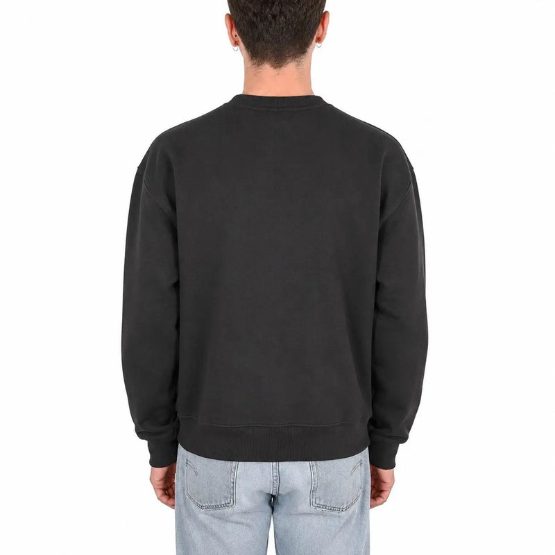 Sweat-shirt Vans pour homme en coton noir, col rond, manches longues et poignets côtelés, idéal pour un style décontracté.
