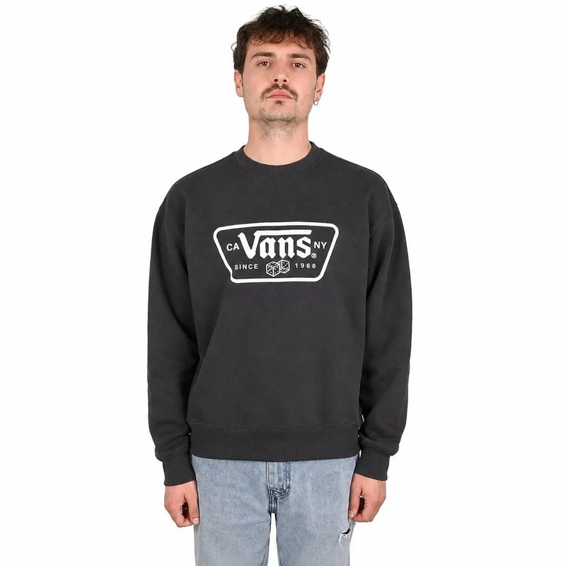 Sweat-shirt Vans noir pour homme, en coton, col rond, avec logo noir et blanc « CA Vans NY Since 1966 » et motifs de dés.