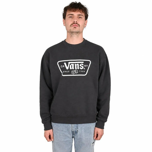 Sweat-shirt Vans noir pour homme, en coton, col rond, avec logo noir et blanc « CA Vans NY Since 1966 » et motifs de dés.